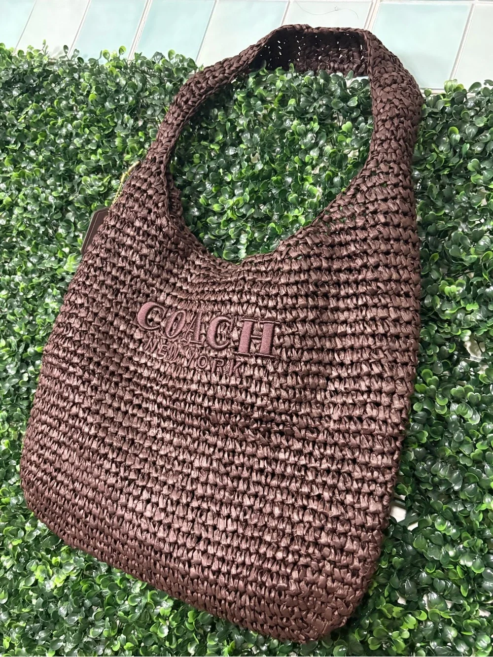 Coach New York Brown Woven Shoulder Bag